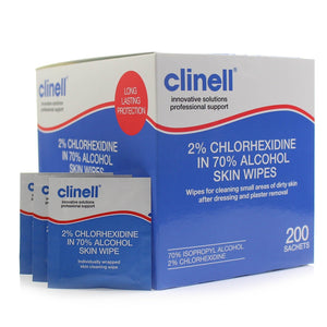 Clinell 2% Chlorhexidine in 70% Alcohol Skin Wipes - Box of 200 (Ref: CA2CSKIN)