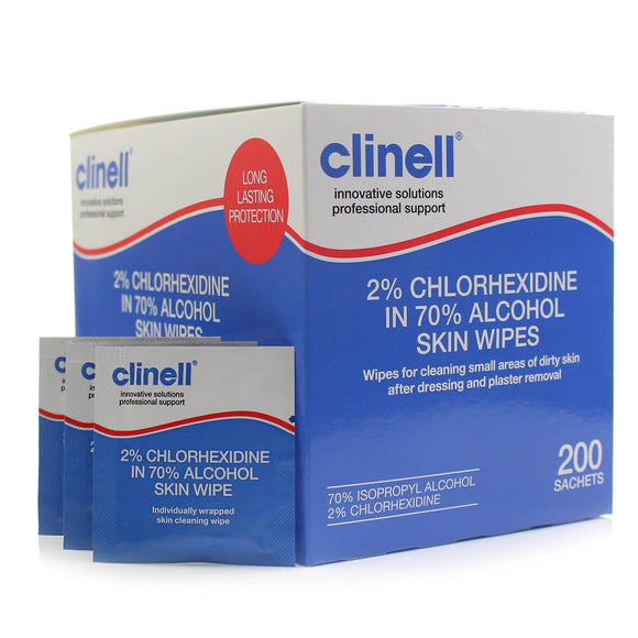 Clinell 2% Chlorhexidine in 70% Alcohol Skin Wipes - Box of 200 (Ref: CA2CSKIN)